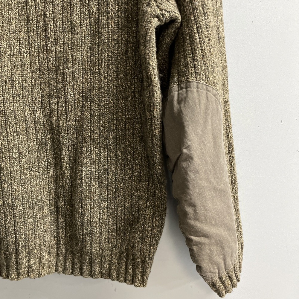 Eddie Bauer‎ Sweater Mens M Olive Green Cable Knit Shoulder Elbow Patches Preppy - Picture 5 of 11